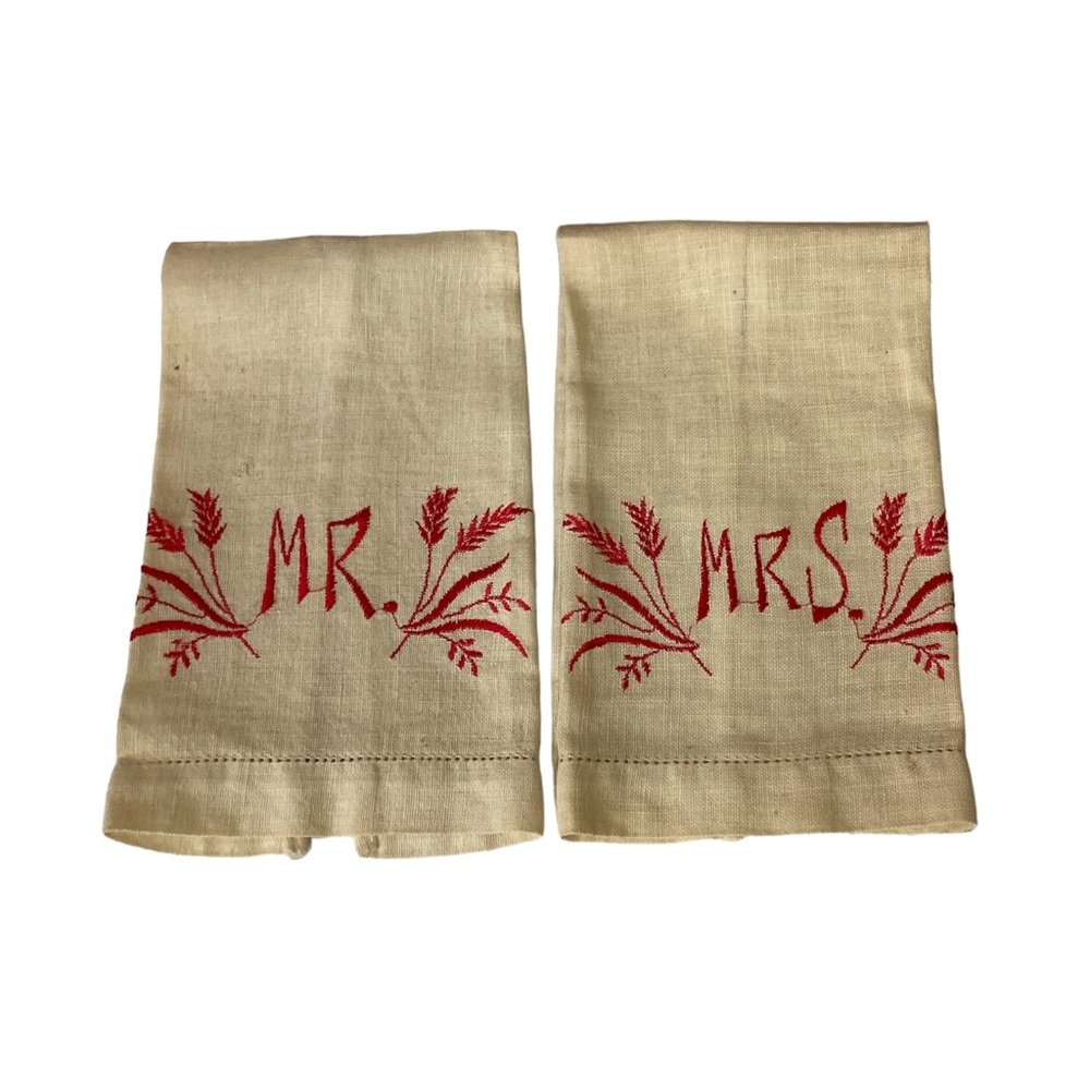 Embroidery Mr. & Mrs. Hand Towels Decorative Vintage Farmhouse Shabby Chic